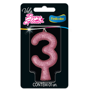 VELA PURO GLITTER ROSA N° 3