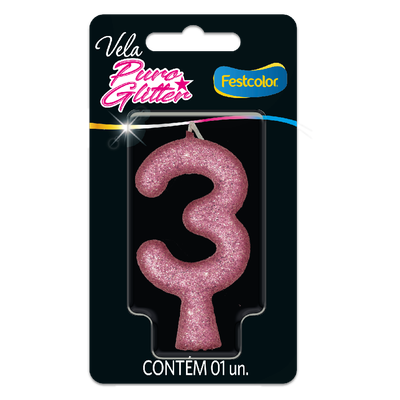 Produto Festcolor - VELA PURO GLITTER ROSA N° 3