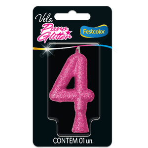 VELA PURO GLITTER ROSA N° 4