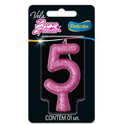 Produto Festcolor - VELA PURO GLITTER ROSA N° 5