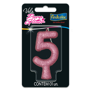 VELA PURO GLITTER ROSA N° 5