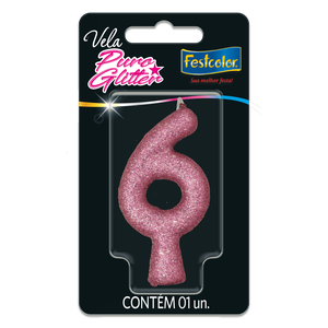 VELA PURO GLITTER ROSA N° 6