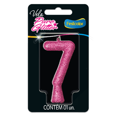 Produto Festcolor - VELA PURO GLITTER ROSA N° 7