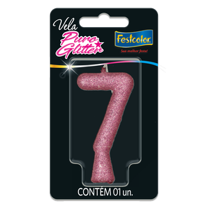 VELA PURO GLITTER ROSA N° 7