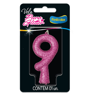 VELA PURO GLITTER ROSA N° 9