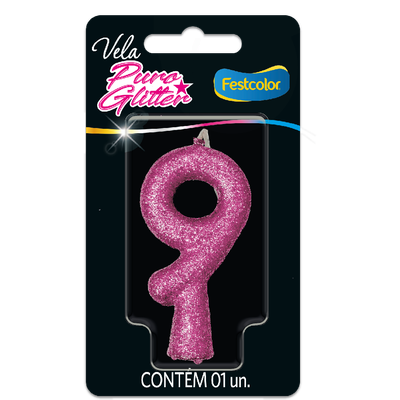 Produto Festcolor - VELA PURO GLITTER ROSA N° 9