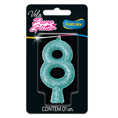 Produto Festcolor - VELA PURO GLITTER TIFFANY N° 8