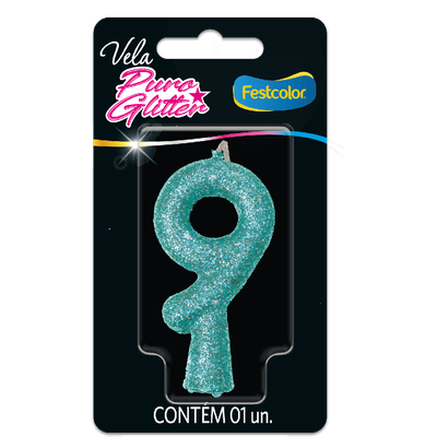 Produto Festcolor - VELA PURO GLITTER TIFFANY N° 9