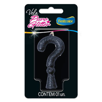 Produto Festcolor - VELA PURO GLITTER PRETA N°INTERROGAÇÃO