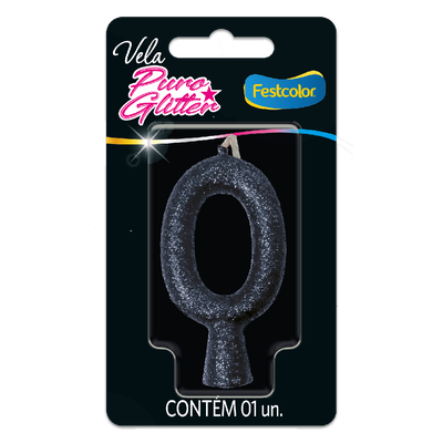 Produto Festcolor - VELA PURO GLITTER PRETA N° 0