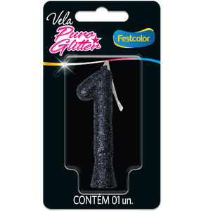 VELA PURO GLITTER PRETA N° 1