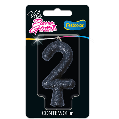 Produto Festcolor - VELA PURO GLITTER PRETA N° 2