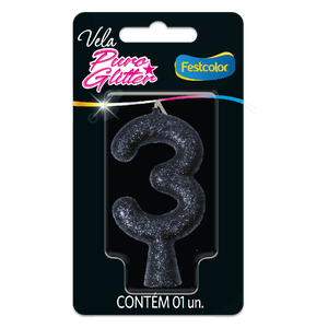 VELA PURO GLITTER PRETA N° 3