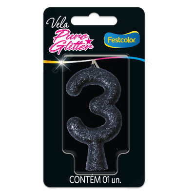 Produto Festcolor - VELA PURO GLITTER PRETA N° 3