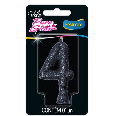 Produto Festcolor - VELA PURO GLITTER PRETA N° 4