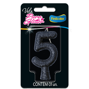 VELA PURO GLITTER PRETA N° 5