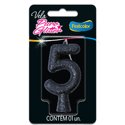 Produto Festcolor - VELA PURO GLITTER PRETA N° 5