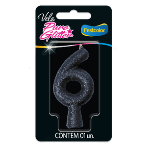 VELA PURO GLITTER PRETA N° 6