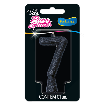 Produto Festcolor - VELA PURO GLITTER PRETA N° 7