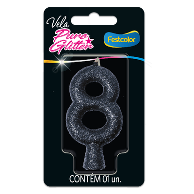 Produto Festcolor - VELA PURO GLITTER PRETA N° 8