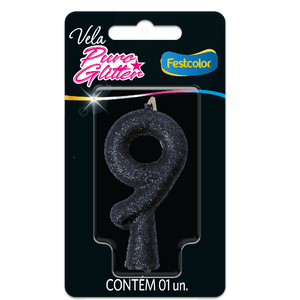 VELA PURO GLITTER PRETA N° 9