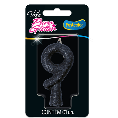Produto Festcolor - VELA PURO GLITTER PRETA N° 9