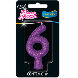 VELA PURO GLITTER ROXA N° 6