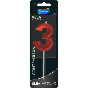 VELA SLIM METALLIC VERMELHA N 3