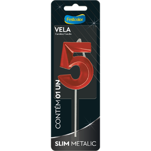 VELA SLIM METALLIC VERMELHA N 5