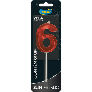 VELA SLIM METALLIC VERMELHA N 6