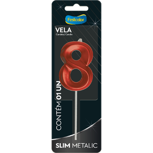 VELA SLIM METALLIC VERMELHA N 8