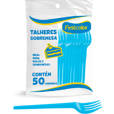 Produto Festcolor - GARFO PLÁSTICO DE SOBREMESA AZUL CLARO