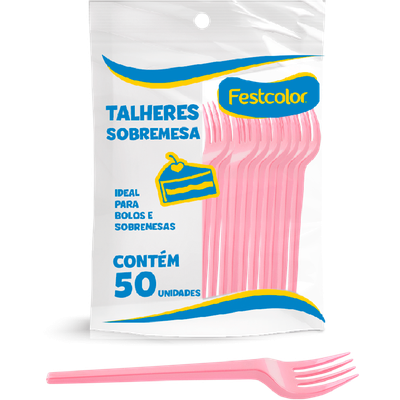 Produto Festcolor - GARFO PLÁSTICO DE SOBREMESA ROSA CLARO