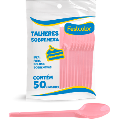 Produto Festcolor - COLHER PLÁSTICA DE SOBREMESA ROSA CLARA