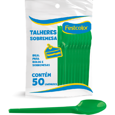 Produto Festcolor - COLHER PLÁSTICA DE SOBREMESA VERDE ESCURA