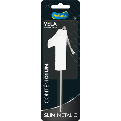 Produto Festcolor - VELA SLIM METALLIC BRANCO N° 1