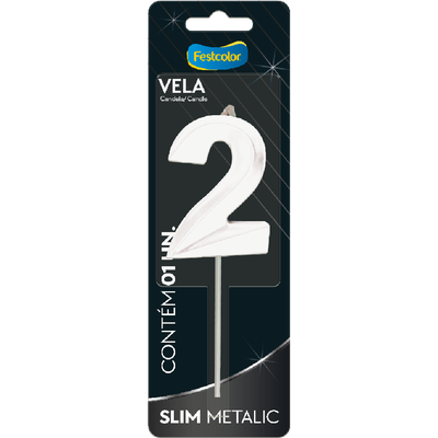 Produto Festcolor - VELA SLIM METALLIC BRANCO N° 2