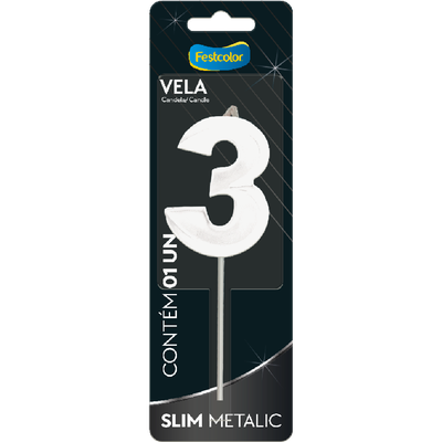 Produto Festcolor - VELA SLIM METALLIC BRANCO N° 3