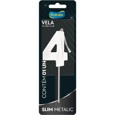 Produto Festcolor - VELA SLIM METALLIC BRANCO N° 4