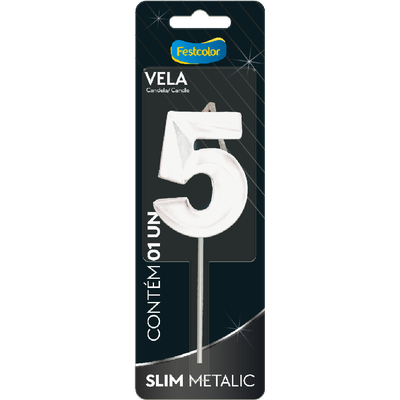 Produto Festcolor - VELA SLIM METALLIC BRANCO N° 5