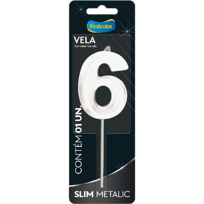 Produto Festcolor - VELA SLIM METALLIC BRANCO N° 6