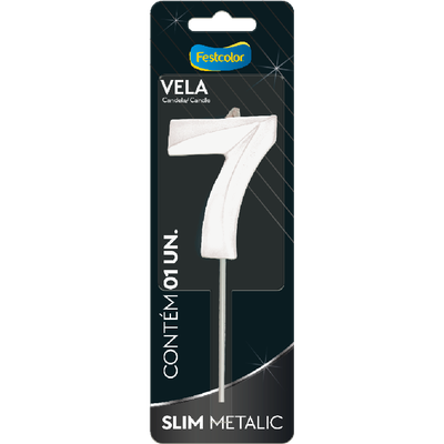 Produto Festcolor - VELA SLIM METALLIC BRANCO N° 7