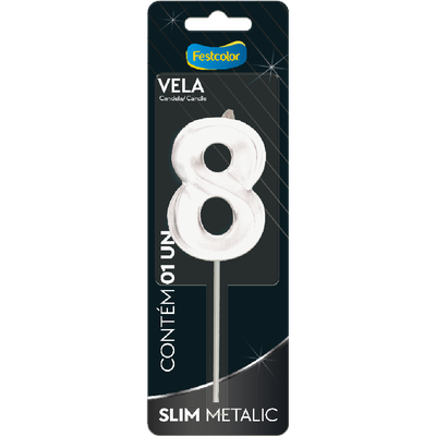 Produto Festcolor - VELA SLIM METALLIC BRANCO N° 8