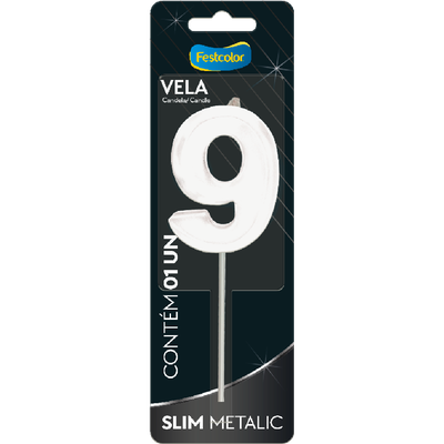 Produto Festcolor - VELA SLIM METALLIC BRANCO N° 9