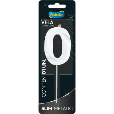 Produto Festcolor - VELA SLIM METALLIC BRANCO N° 0