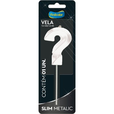 Produto Festcolor - VELA SLIM METALLIC BRANCO INTERROGAÇÃO