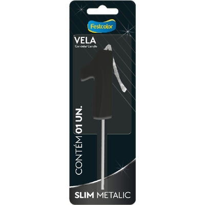Produto Festcolor - VELA SLIM METALLIC PRETO N° 1