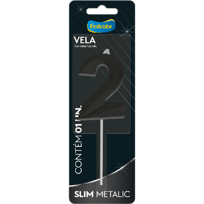 Produto Festcolor - VELA SLIM METALLIC PRETO N° 2