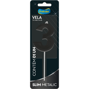 VELA SLIM METALLIC PRETO N° 3