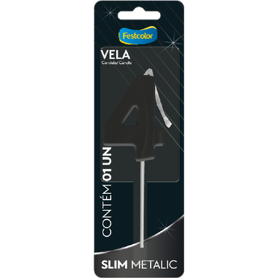 Produto Festcolor - VELA SLIM METALLIC PRETO N° 4